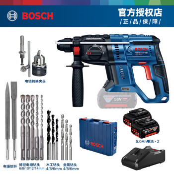 博世（Bosch）18V锂电无刷电锤 充电式冲击钻电镐四坑锤钻GBH180-LI 5.0Ah双电池+钻头附件