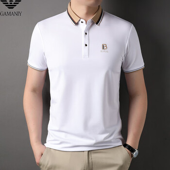 商场同款阿玛妮新款夏季短袖t恤男翻领纯棉休闲纯色百搭polo白色165m