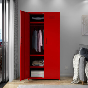 柜双开门挂衣式衣柜整理柜子衣柜单人双人衣柜简易常规红色对开衣柜