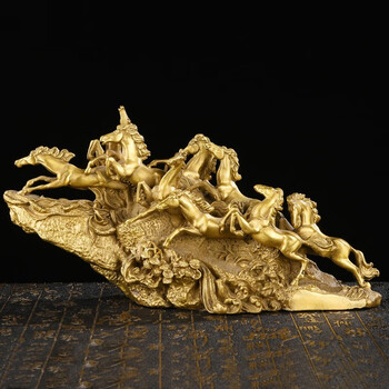 忠狮纯铜生肖马摆件八马奔腾风水招财摆件家居客厅展架招财马装饰品