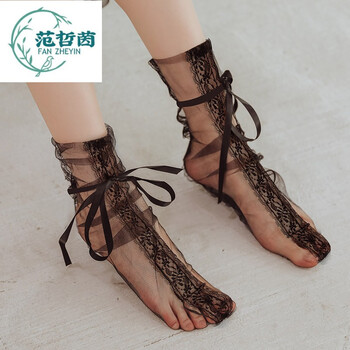 美女丝袜恋足癖网纱蕾丝丝袜脚控透明式美女堆堆袜子丝袜黑色均码