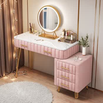 梳妆台现代简约轻奢化妆桌柜卧室网红ins风小型化妆台凳子套装包皮绒