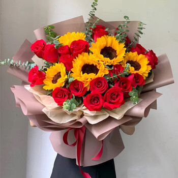 浪漫季节鲜花速递韩式玫瑰混搭向日葵洋甘菊花束表白生日礼物送朋友客户同城配送北京上海广州深圳成都花店5朵向日葵 21朵红玫瑰同城配送 送花上门 图片价格品牌报价 京东
