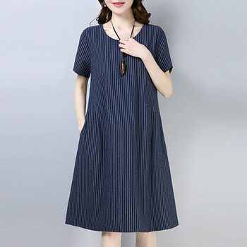 慕卡蜜麻料直身群中老年棉麻直筒连衣裙新款夏季女复古宽松棉绸中长款