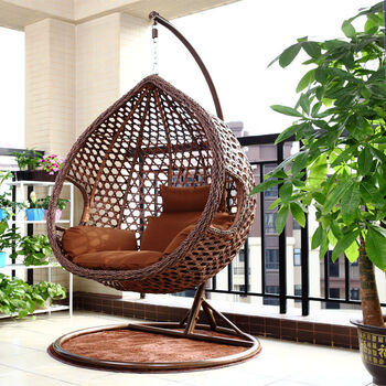 藤编单人双人吊篮半圆形椅子室内懒人秋千吊椅室外阳台家用庭院 咖啡