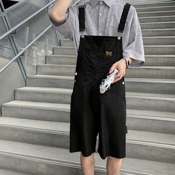 lauaird短裤背带裤男夏季日系机能风潮流宽松休闲直筒阔腿工装吊带裤