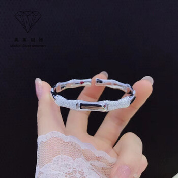 寄萱灵足银s999一光一沙竹节足银手镯女25g送女友老婆经典竹节磨砂银