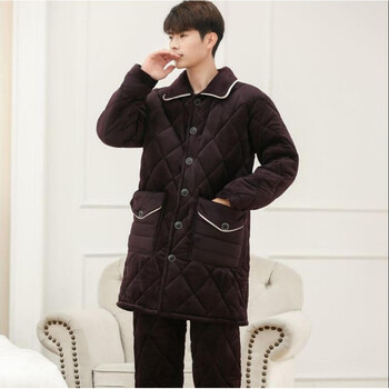 达耳熊男生家居服中长款超厚款学生大码棉袄加厚珊瑚绒夹棉睡衣男士