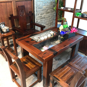 老船木茶桌椅组合流水茶台全实木功夫茶几家用泡茶桌茶具套装一体12米
