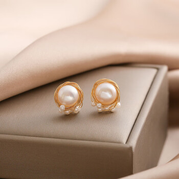 ztox珍珠绕线耳环女复古赫本2020新款潮法式气质感银针耳钉耳饰真珍5