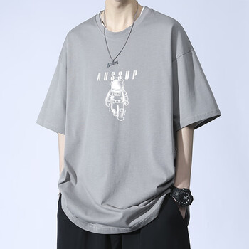 鲨梵度男士短袖t恤夏季潮牌宇航员印花短袖男宽松潮牌美式纯棉短袖男