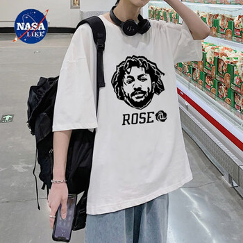 nasalike夏季男士短袖t恤港风高街宽松圆领人物头像潮牌青年打底罗斯