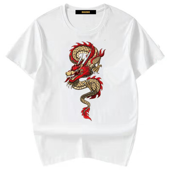 夏季国潮男装中国风刺绣t恤男青年时尚圆领重工刺绣中国龙短袖t恤