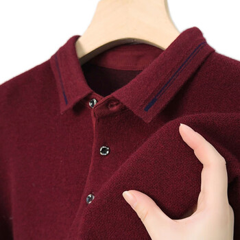 店旗舰冬季羊绒衫男100纯羊绒加厚中年商务翻领长袖体恤衫红色165码