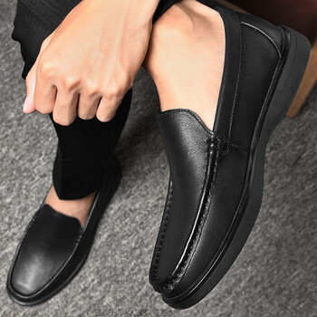 百丽黑皮鞋男2023夏季新款父亲鞋豆豆鞋男士商务真皮时尚潮流爸爸鞋