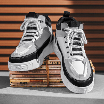 朵蕾汀高帮男鞋春秋款中学生复古休闲板鞋男增高百搭小众设计感运动潮