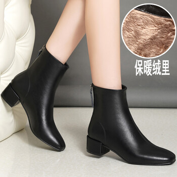 半高跟真皮女靴冬短靴女中跟马丁靴女时尚单靴软底软皮女士秋冬马靴软