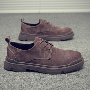 翻毛皮鞋低帮马丁靴男大头软底反绒皮鞋春季单鞋翻毛皮英伦复古工装鞋