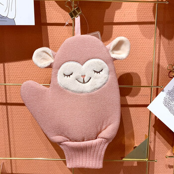 擦澡巾宝宝澡巾沐浴去角质擦背巾浴球两用洗澡海绵小猴子奶油粉澡巾款