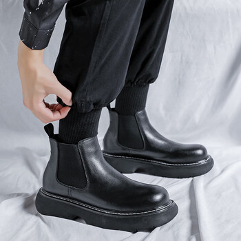 rgcklbos大头皮鞋男鞋ins马丁鞋黑色圆头厚底日系休闲小黑鞋切尔西靴