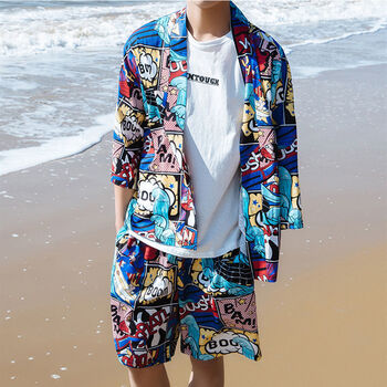 夏季旅游沙滩套装男三亚海边度假衣服夏威夷风潮流宽松情侣两件套sn