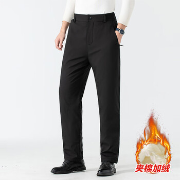 杉杉官方自营旗舰店中老年男裤冬季加绒加厚羊羔绒裤子男老人休闲黑色