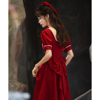 vomoulei轻奢女装敬酒服新娘酒红色小个子结婚礼服订婚回门便装女平时