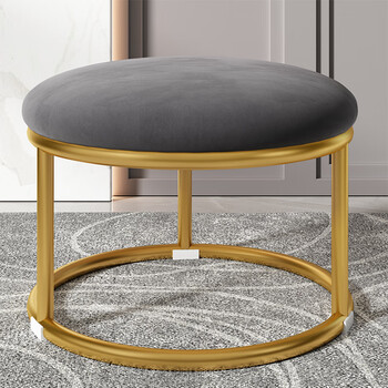 创意换鞋凳轻奢矮凳客厅布艺沙发圆凳坐墩可爱板凳小圆凳肤绒浅灰色