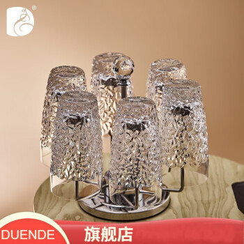 DUENDE 捷克（）原装进口水晶玻璃杯套装刻花单层直身杯绿茶杯办公室客厅玻璃水杯6件套高档水晶杯子 尼科莱水杯 430ML 6个+杯架