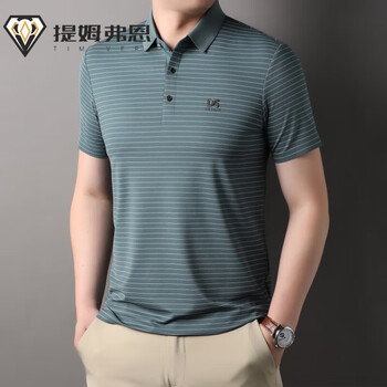 提姆 弗恩 tim vern品牌休闲男士翻领条纹短袖t恤夏季新品韩版男装