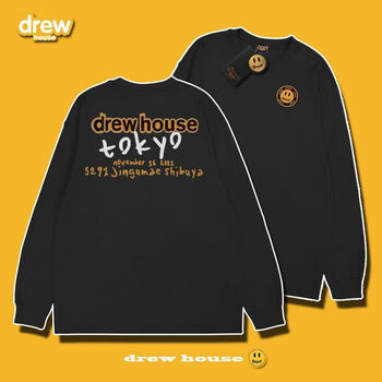 drewdoll字母笑脸长袖t恤纯棉宽松小众潮牌高街男女同款情侣装黑色