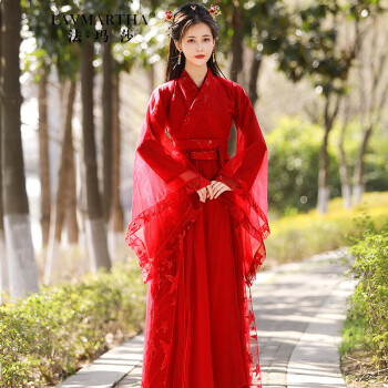 品牌中国风汉服女2022新款广袖流仙惊鸿裙婚服改良仙气飘逸古装 红色