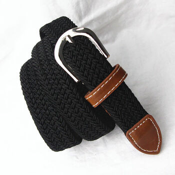 打孔时尚百搭带休闲复古弹力带帆布编织腰带训学生腰带黑色弹力带110