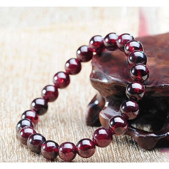 liei酒红石榴石手链女款圆珠宝礼物天然水晶手串单圈手饰韩版旺夫酒