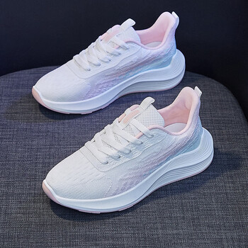 匹克龙petk夏季新款女系带跑步鞋休闲学生鞋厚底运动鞋低帮板鞋飞织鞋