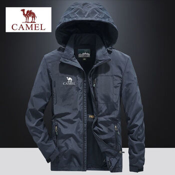 骆驼牌春秋新款夹克宽松上衣中青年多口袋大码冲锋衣 深蓝色 2xl165