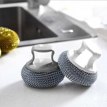 houya钢丝球家用厨房清洁球带手柄套装不掉丝洗锅刷锅不沾油不伤锅2柄