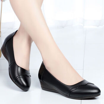 蜘蛛王妈妈鞋春秋款单鞋新款坡跟舒适牛筋软底中年女鞋中老年女皮鞋