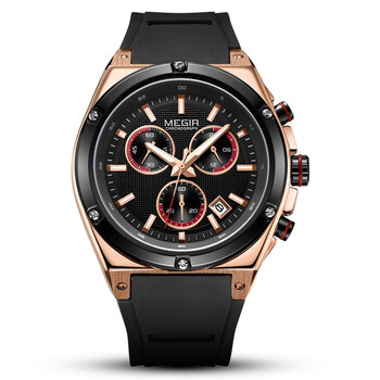 美格尔megir手表男学生青少年简约户外运动夜光防水日历三眼六针男士