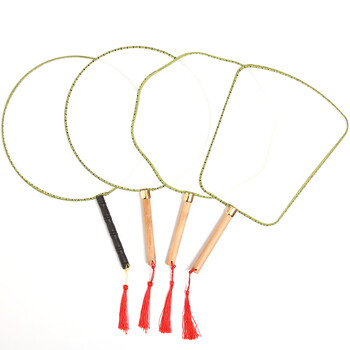 绘画空白宫扇圆扇手绘扇折扇幼儿园涂鸦手工扇 乳白色_芭蕉扇-黑柄