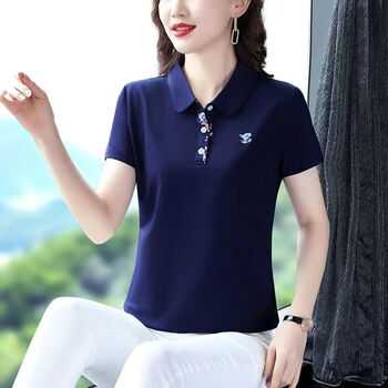 梦舒雅翻领纯棉t恤女短袖2023年新款带领宽松夏时尚上衣运动polo 宝