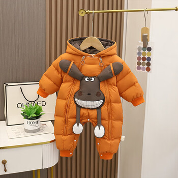 婴儿羽绒服连体衣超萌男女宝宝冬季衣服洋气新生儿冬天外出服加厚桔