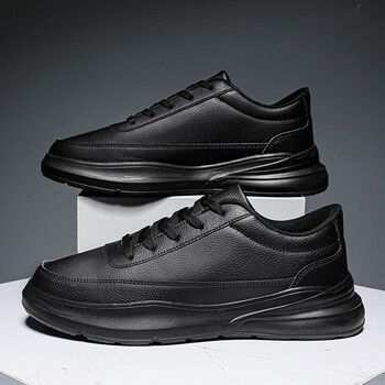 男鞋秋冬季低帮新款防水防滑防寒纯黑运动休闲板鞋男士工作潮鞋黑色39