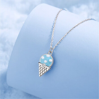 周生生项链女锁骨链女时尚可爱冰淇淋首饰品礼物送女友白金色925银