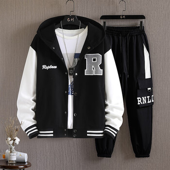 卡度顿男士潮人夹克套装男装连帽衫春季韩版开衫潮流一套衣服男生整套