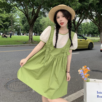 茹诗卡连衣裙过膝胖初中学生高中生胖妞加大码胖大童胖女孩加肥宽松