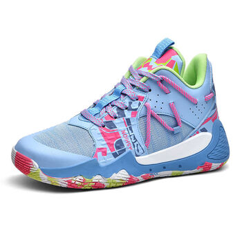 春秋季情侣篮球鞋战靴透气网面男士高帮运动鞋女孩休闲跑步鞋浅蓝色36