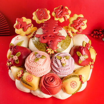 幸鸾寿桃馒头生日老人点心寿包糕点礼盒山东胶东花饽饽大祝寿花馍 5款