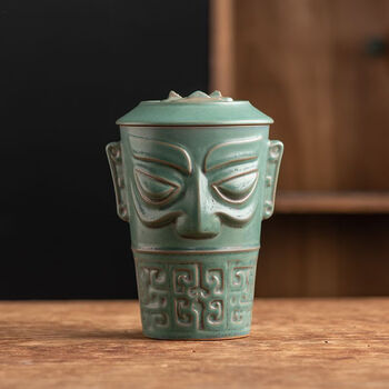 wcz三星堆文创杯子陶瓷带盖马克杯办公室会客创意定制送礼大容量水杯