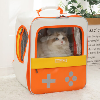 宠号 宠物猫包 双肩大号太空舱 外出手提便携透明背包 游戏机猫包（黄） 15斤内